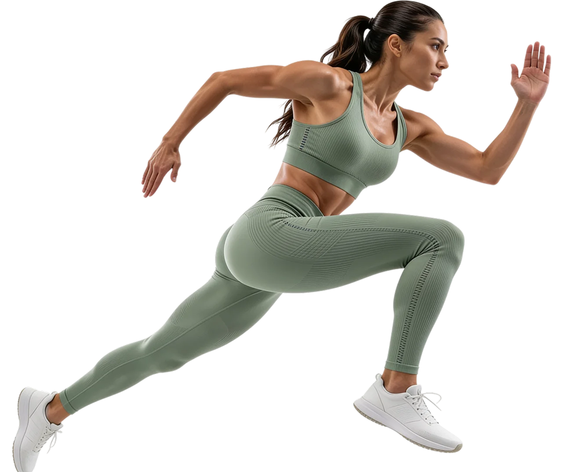 Athletic woman in mid-stride, embodying an active lifestyle